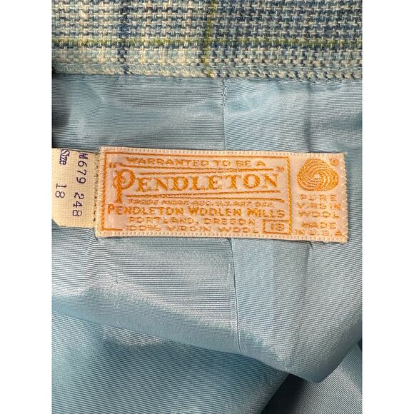 Fall Winter Vintage Pendleton 100% Wool Blue Plaid A-Line Side Zip Lined Skirt - Picture 4 of 7